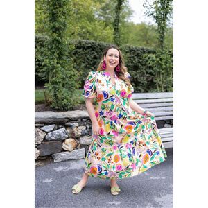 NWT Emily McCarthy Delilah Citrus Print Oversized Maxi Dress Size XXS